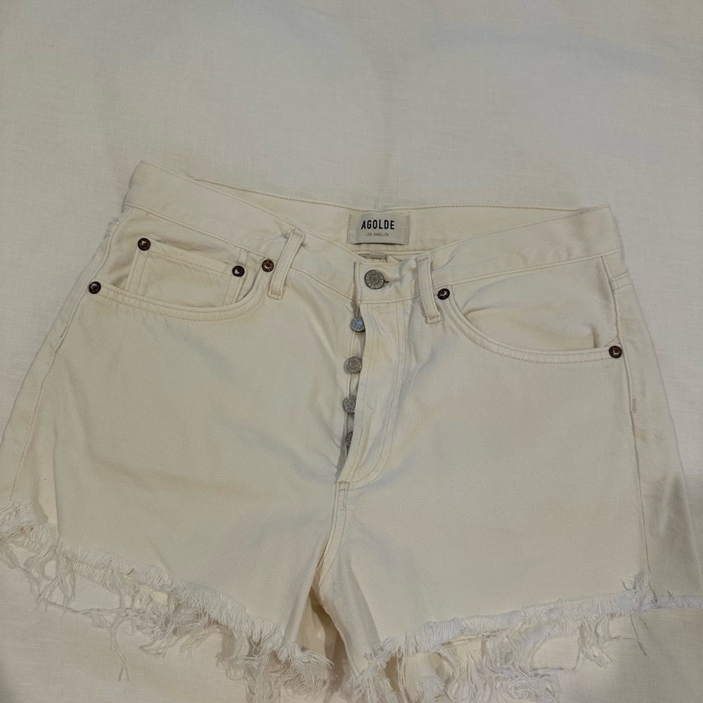 Agolde Cream Jean Shorts Distressed Cut-Off Style